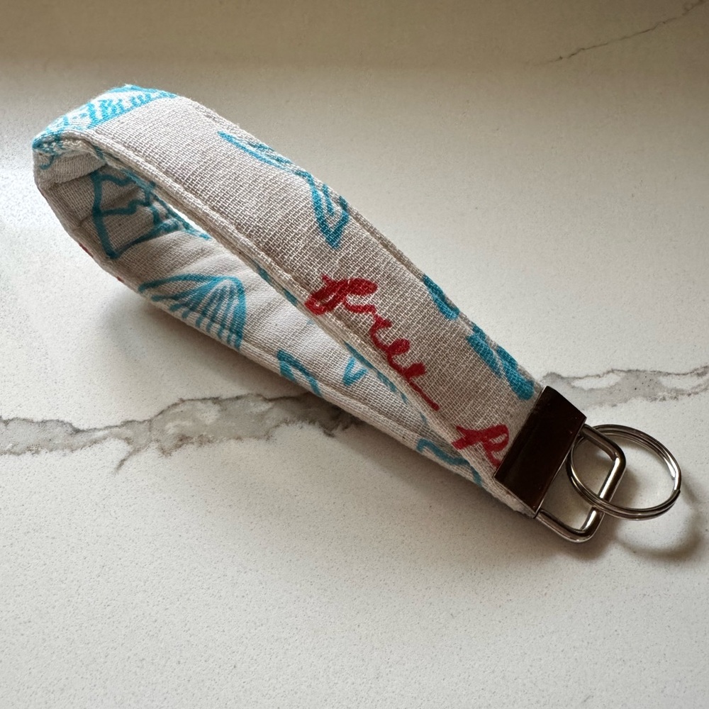 Handmade Upcycled Free People Keychain Wristlet Wave Sun Seashells